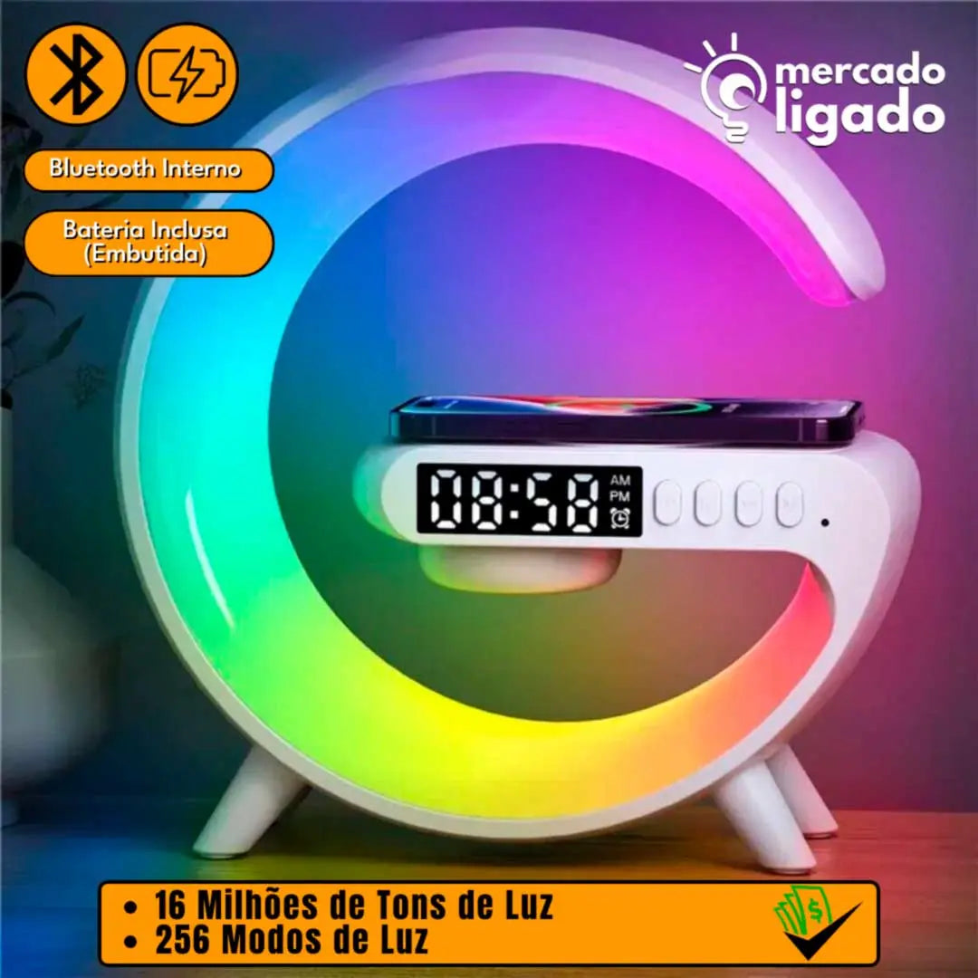 Glow-Charge-Bluetooth-Speaker-Ligga-Luminaria-G-Caixa-de-Som-e-Carregador-Sem-Fio-com-Alto-Falante-Mercado-Ligado
