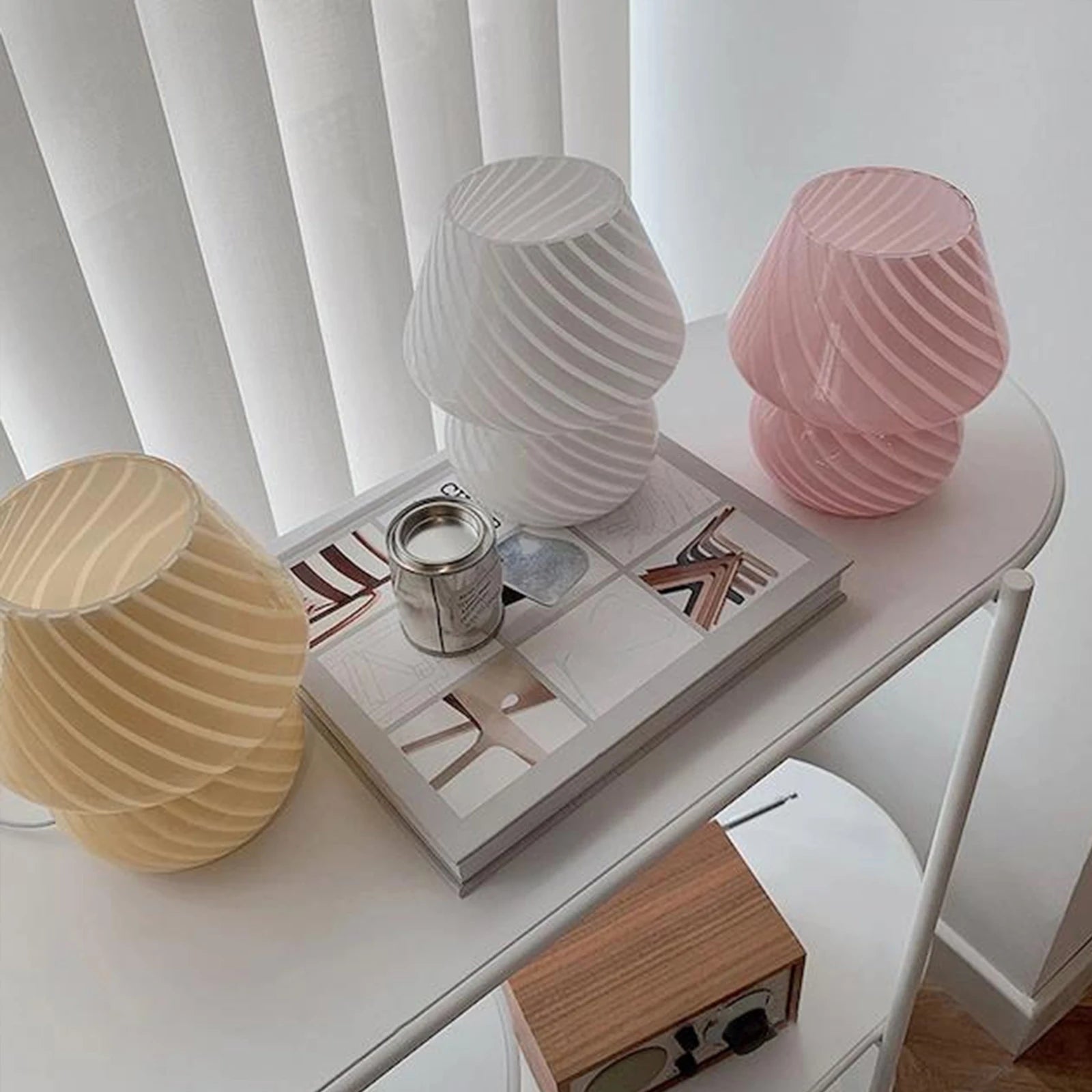 Mushroom-Striped-Abajur-de-Mesa-Estilo-Vintage-Mercado-Ligado
