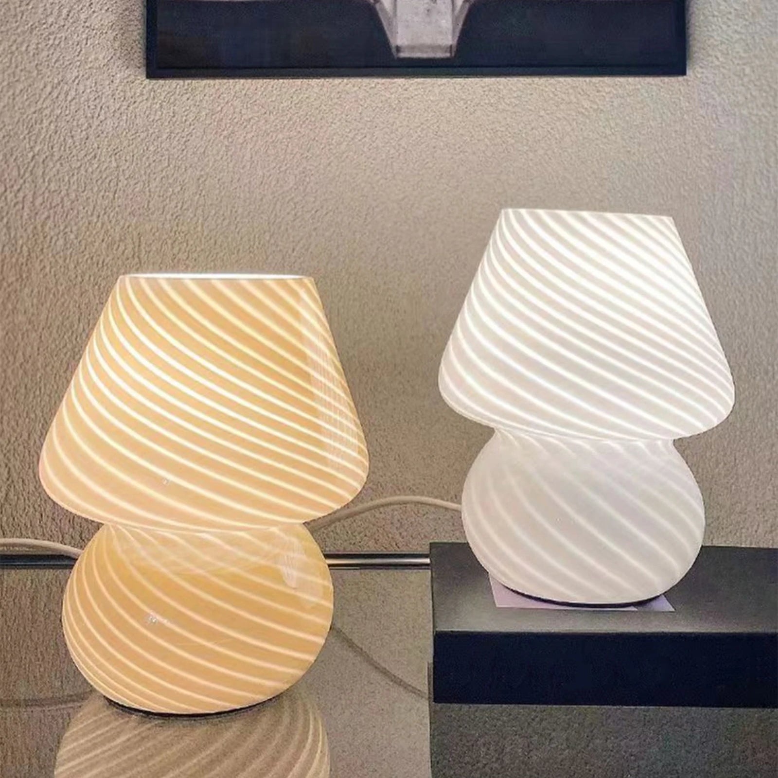 Mushroom-Striped-Abajur-de-Mesa-Estilo-Vintage-Mercado-Ligado