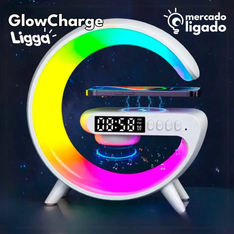 GlowCharge Bluetooth Speaker Ligga - Luminária G Caixa de Som e Carregador Sem Fio com Alto Falante