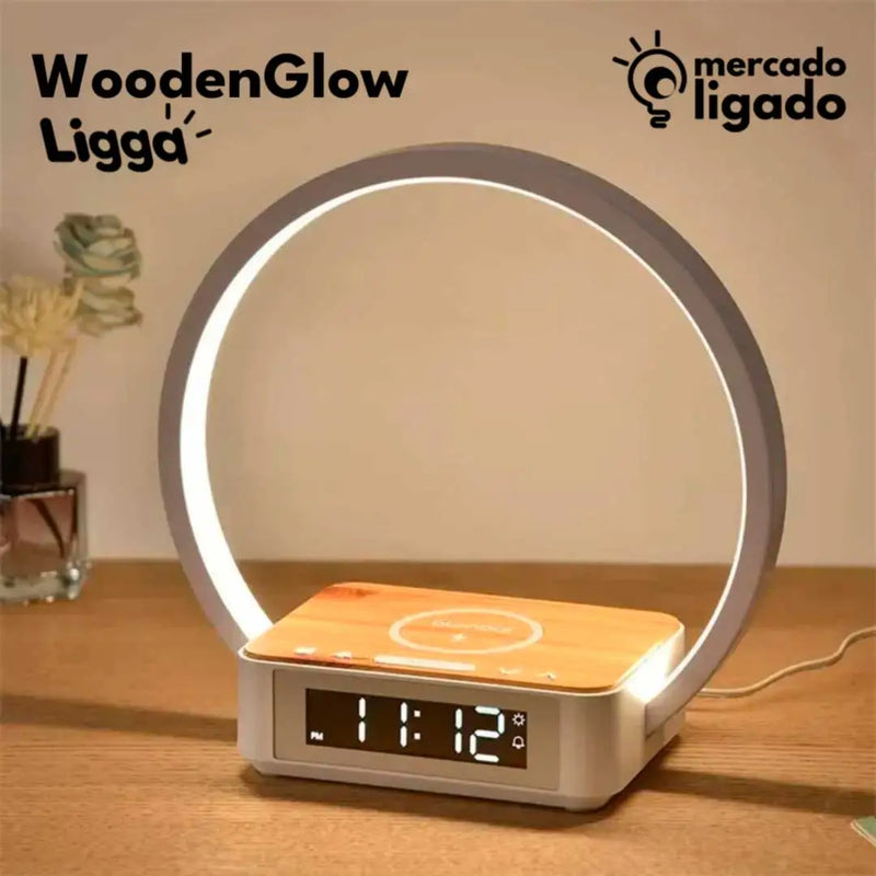 Wooden Glow Ligga - Luminária Minimalista de Madeira com Relógio Digital