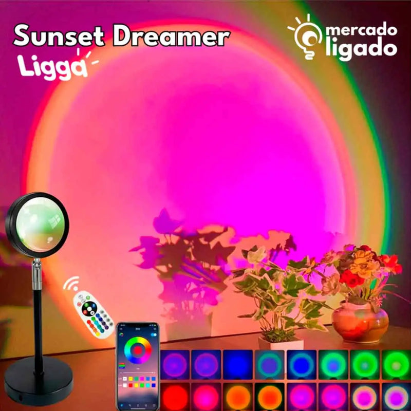 Luminária Sunset Dreamer Ligga -  Projetor de Luzes Efeito Por do Sol