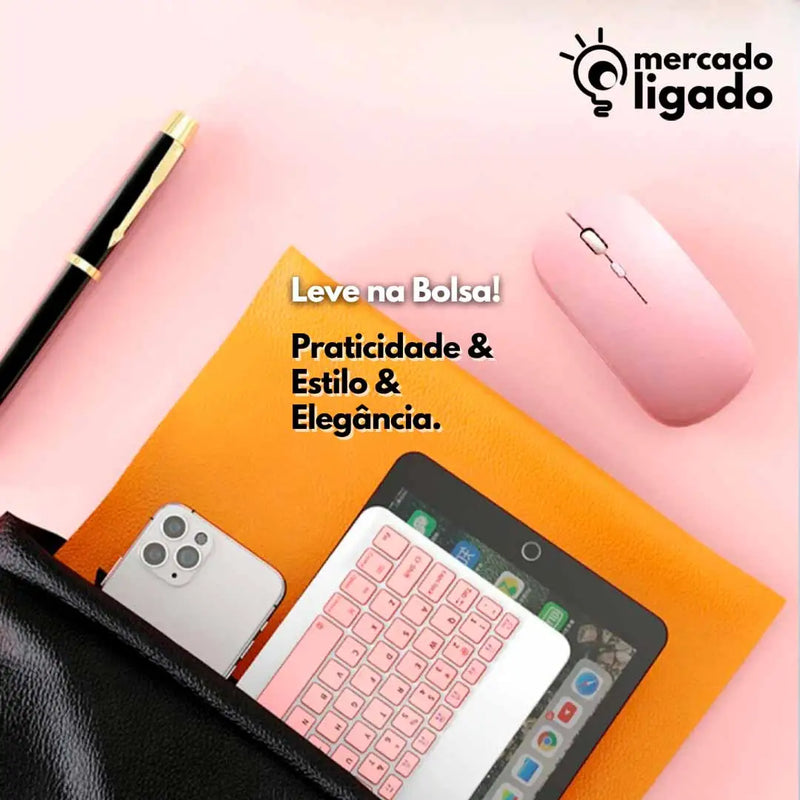 Mini ConnectKey Ligga - Teclado e Mouse Bluetooth Sem Fio via Bluetooth para notebook e smartphone