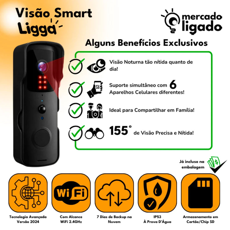 Visão Smart Ligga - Campainha Inteligente & Interfone de Vídeo WiFi