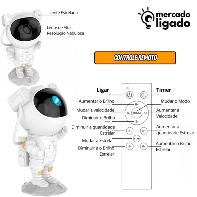 CosmoStar Lamp Ligga - Projetor de Luz de Galáxia em forma de Astronauta