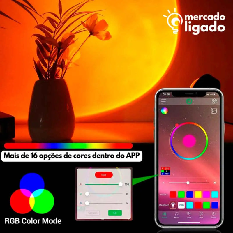 Luminária Sunset Dreamer Ligga -  Projetor de Luzes Efeito Por do Sol