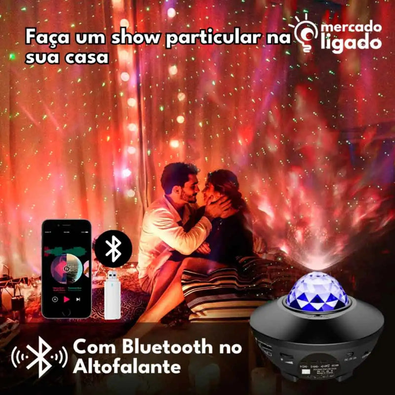 Galaxy Glow RGB Ligga - Projetor Globo Show de Luz RGB Projeção Galaxia com Bluetooth E Controle Remoto