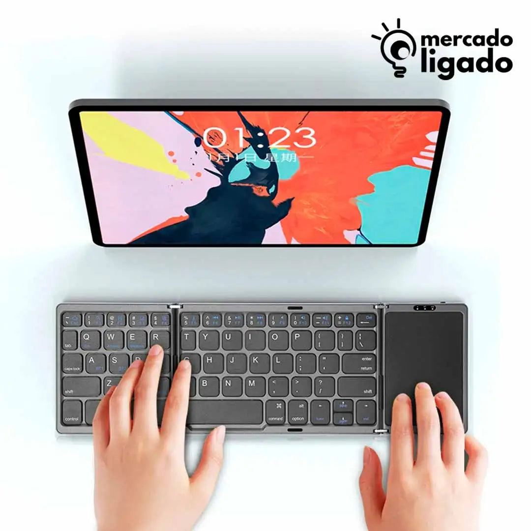 SmartPad Fold Ligga - Teclado Bluetooth Dobrável com Touchpad Integrado