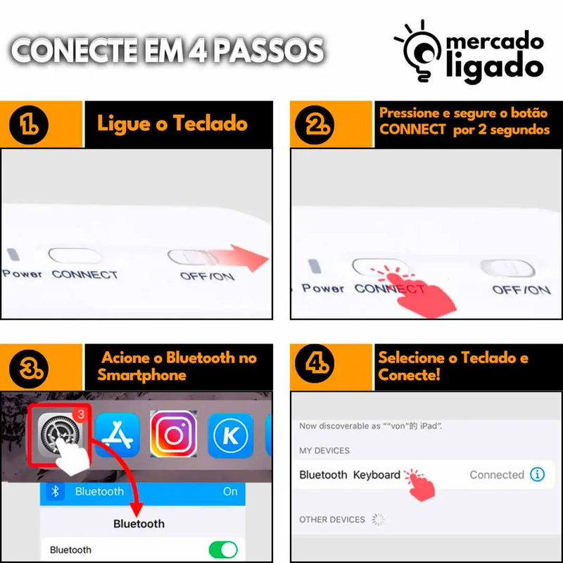 Mini ConnectKey Ligga - Teclado e Mouse Bluetooth Sem Fio via Bluetooth para notebook e smartphone