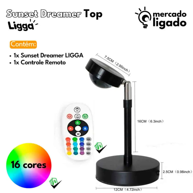 Luminária Sunset Dreamer Ligga -  Projetor de Luzes Efeito Por do Sol