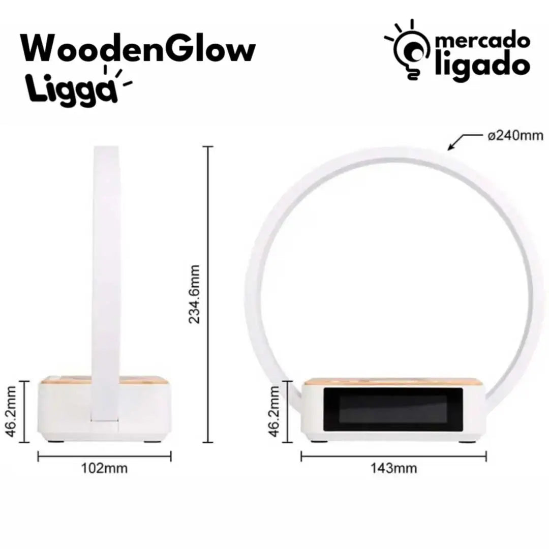 Wooden Glow Ligga - Luminária Minimalista de Madeira com Relógio Digital