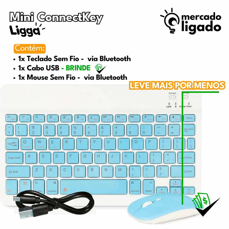 Mini ConnectKey Ligga - Teclado e Mouse Bluetooth Sem Fio via Bluetooth para notebook e smartphone