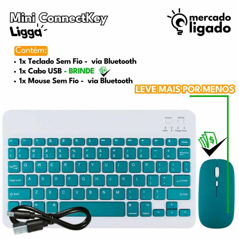 Mini ConnectKey Ligga - Teclado e Mouse Bluetooth Sem Fio via Bluetooth para notebook e smartphone