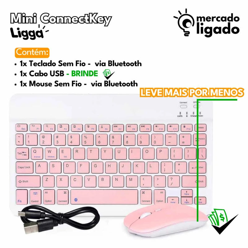 Mini ConnectKey Ligga - Teclado e Mouse Bluetooth Sem Fio via Bluetooth para notebook e smartphone