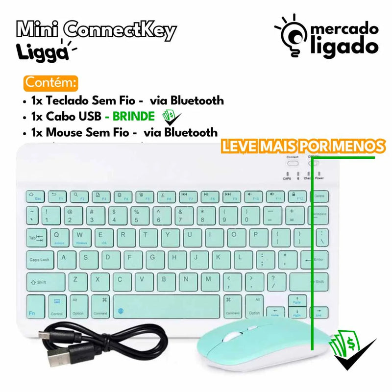 Mini ConnectKey Ligga - Teclado e Mouse Bluetooth Sem Fio via Bluetooth para notebook e smartphone